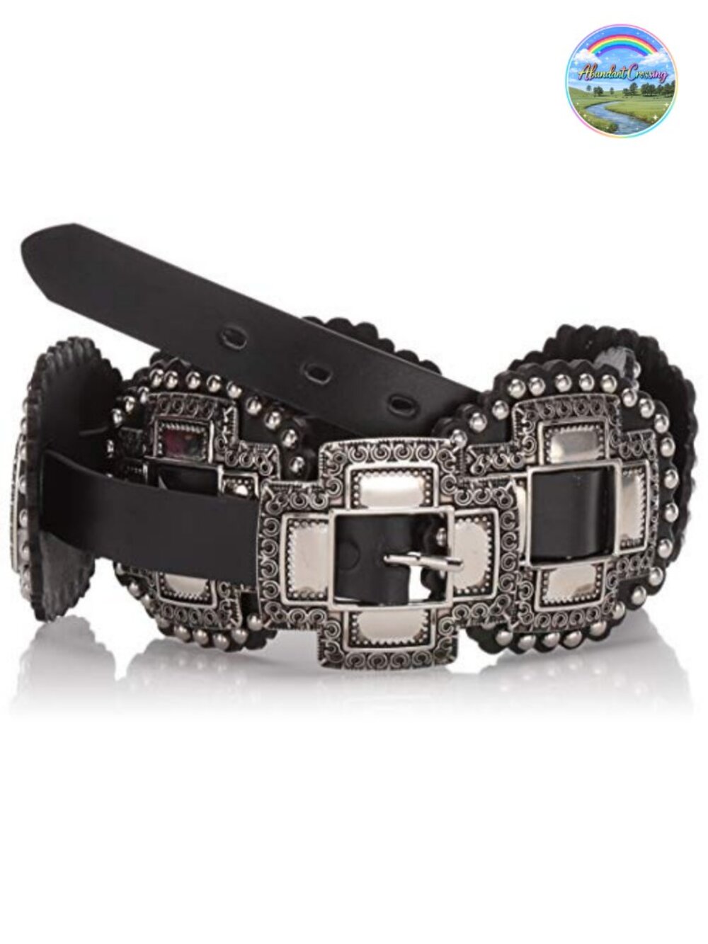 Women's Western Leather Cross Concho Belt with Silver Buckle